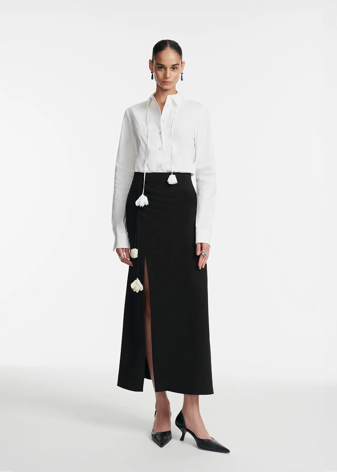 Fluid Crepe Drop Flower Ruched Skirt sold by Lela Rose