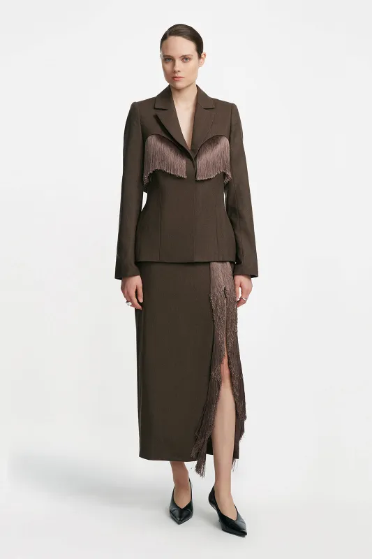 Garden Wool Fringe Detail Pencil Skirt made by Lela Rose