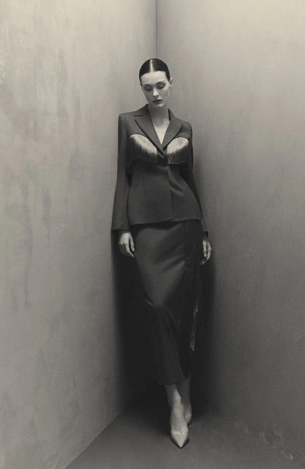 Garden Wool Fringe Detail Pencil Skirt sold by Lela Rose product image thumbnail 2