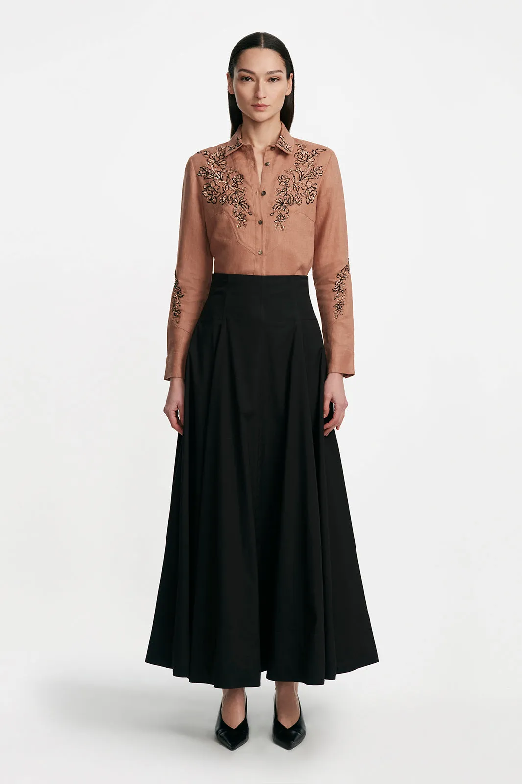 Sequin Floral Embroidery Shirt sold by Lela Rose