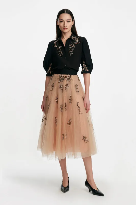 Sequin Floral Embroidery Tulle Skirt made by Lela Rose