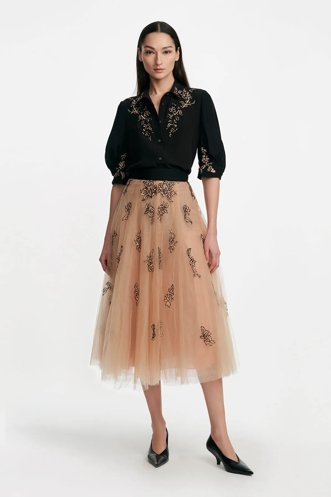 Sequin Floral Embroidery Tulle Skirt sold by Lela Rose