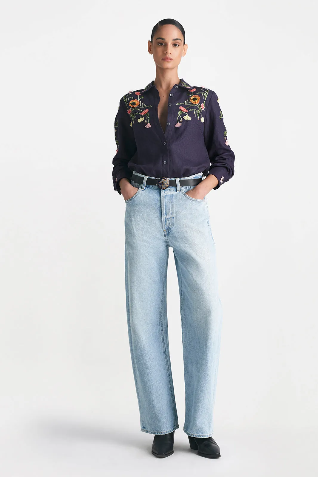 Raised Floral Embroidery Shirt sold by Lela Rose