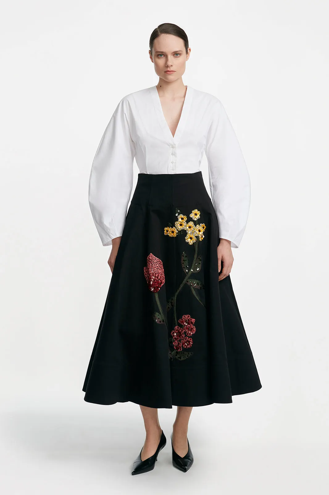 Cotton Poplin Button Front Peplum Top sold by Lela Rose