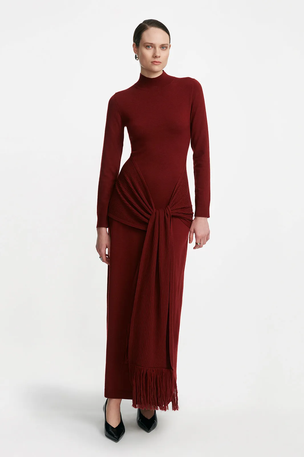 Merino Wool Knit Mock Neck Wrap Dress sold by Lela Rose