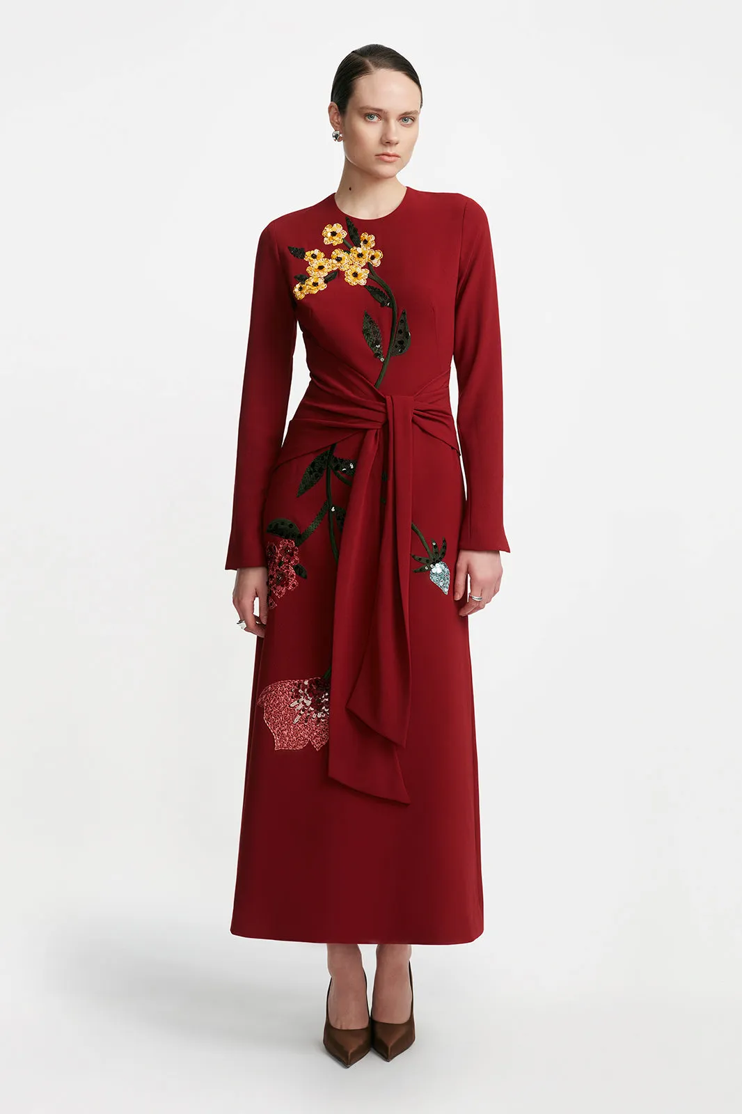Floral Embroidery Long Sleeve Tie Waist Dress sold by Lela Rose