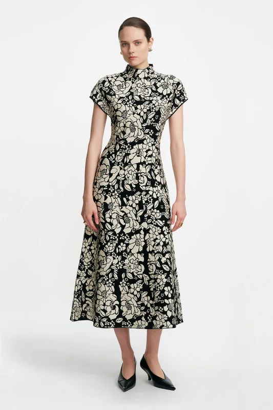 Floral Jacquard Knit Mock Neck Dress sold by Lela Rose