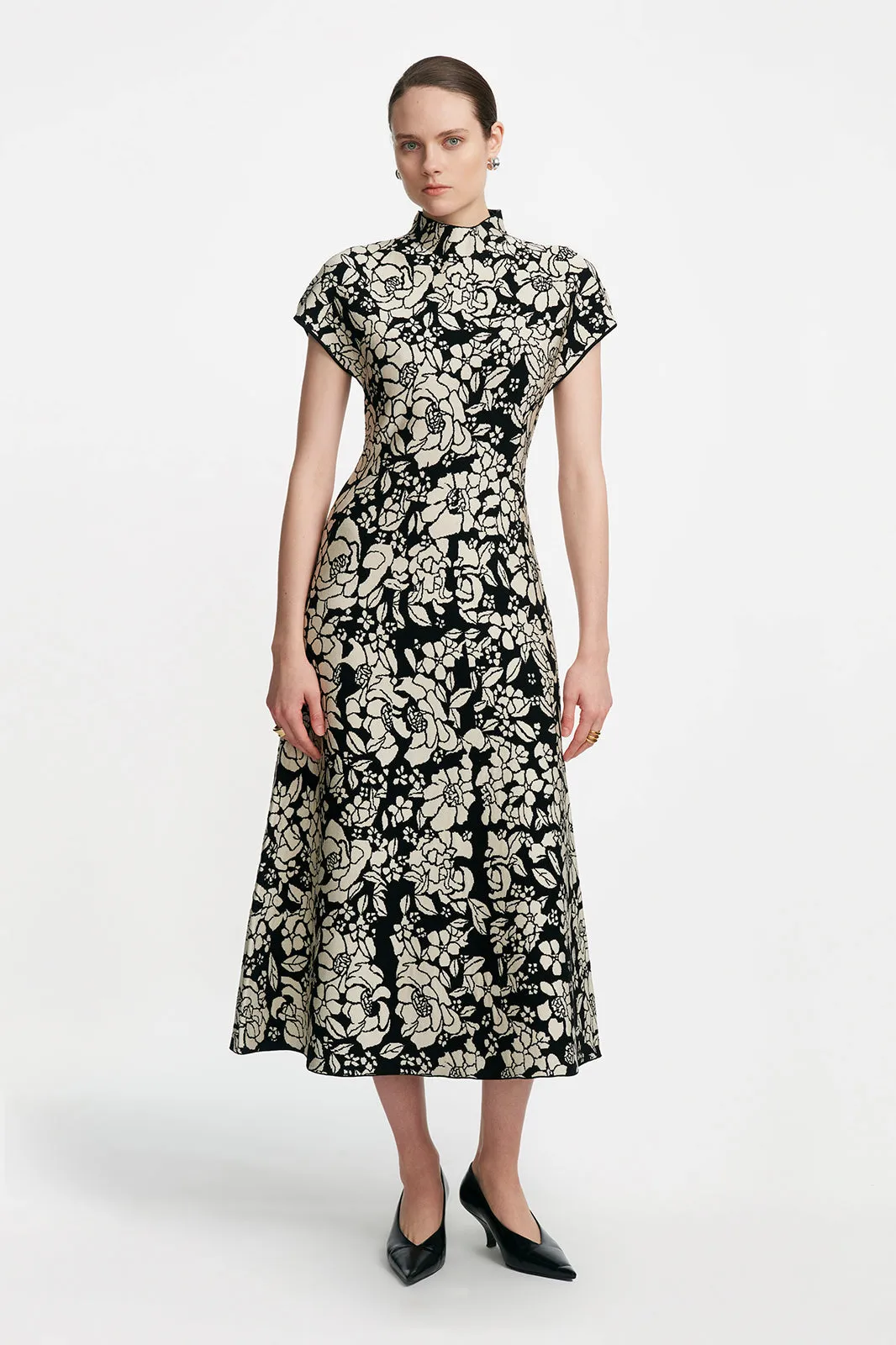 Floral Jacquard Knit Mock Neck Dress sold by Lela Rose