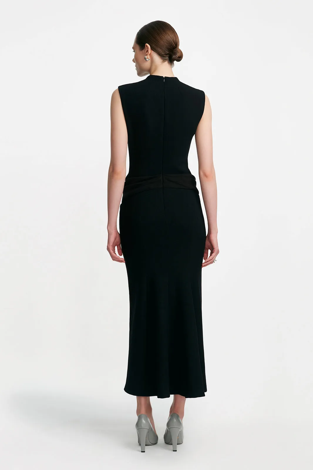 Fluid Crepe/Wool Crepe Combo Sleeveless Cummerbund Dress sold by Lela Rose product image thumbnail 3