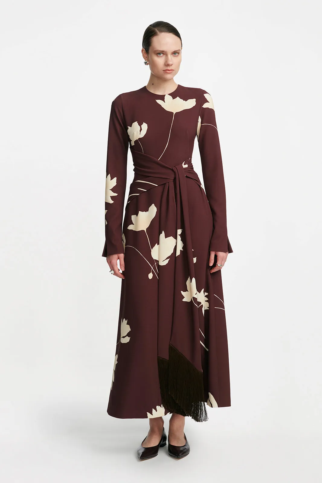 Floral Printed Crepe Long Sleeve Tie Waist Dress sold by Lela Rose