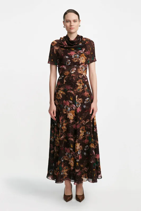 Floral Printed Chiffon Trumpet Skirt made by Lela Rose