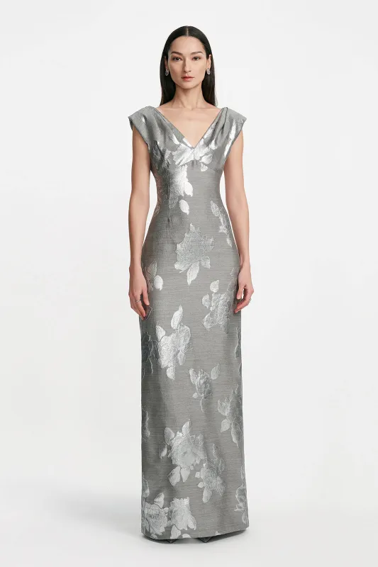 Floral Fil Coupe V Neck Gown sold by Lela Rose