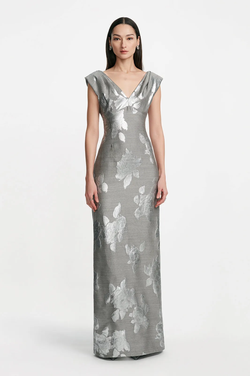 Floral Fil Coupe V Neck Gown sold by Lela Rose