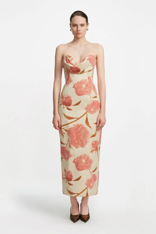 Floral Velvet Draped Bust Sheath sold by Lela Rose