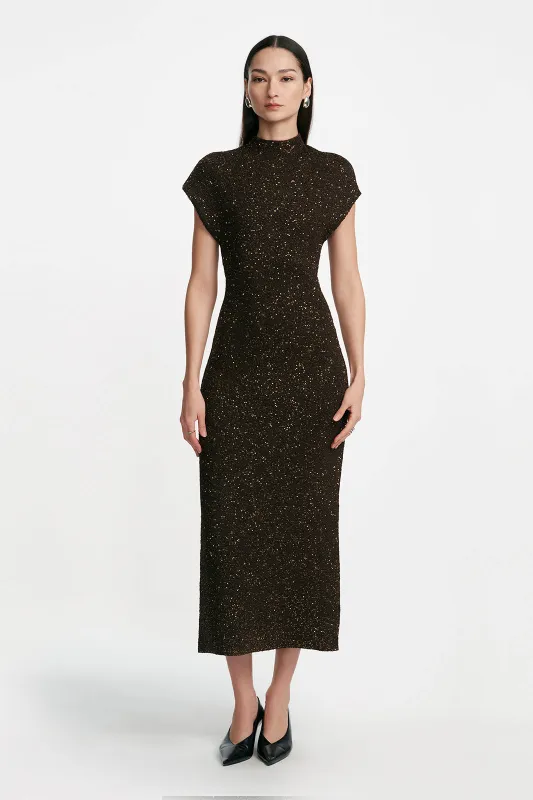 Sequin Knit Mock Neck Dress sold by Lela Rose