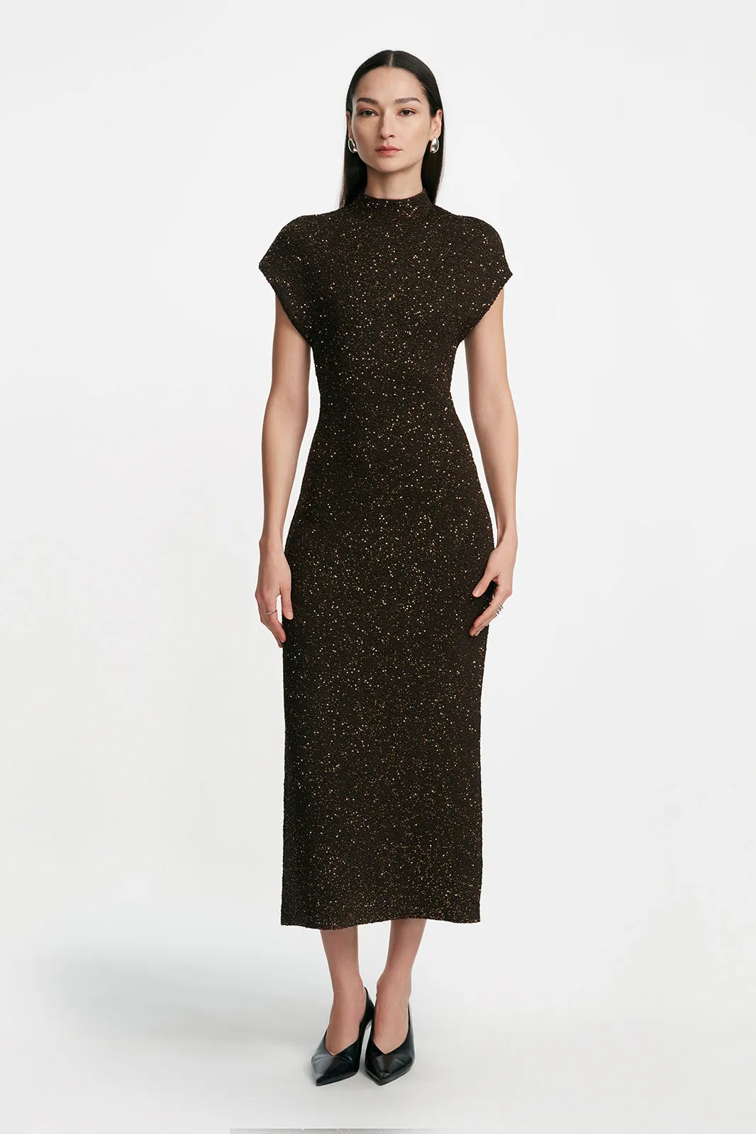 Sequin Knit Mock Neck Dress sold by Lela Rose