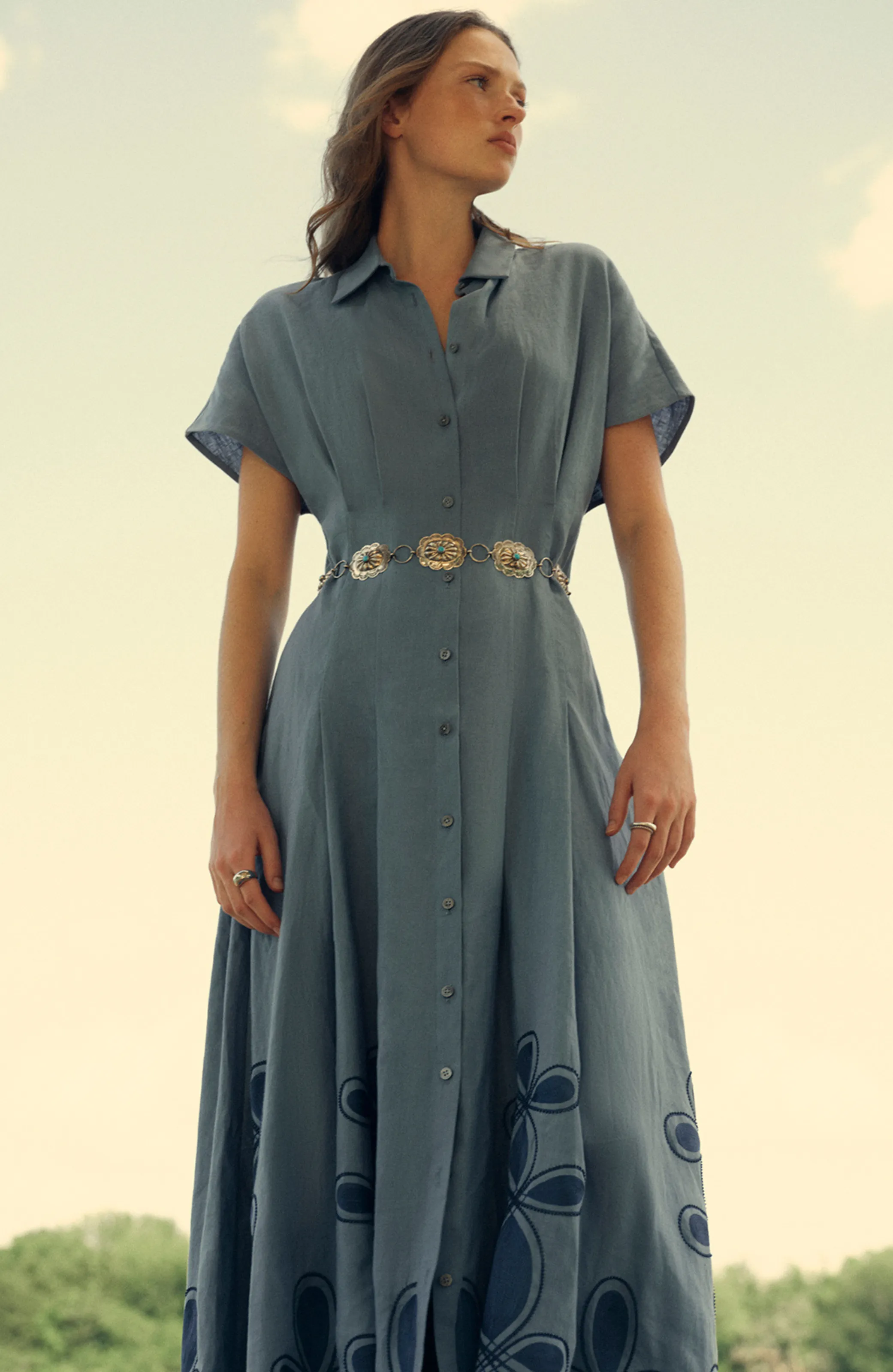 Thread Loop Embroidery Seam Detail Shirtdress sold by Lela Rose product image thumbnail 2