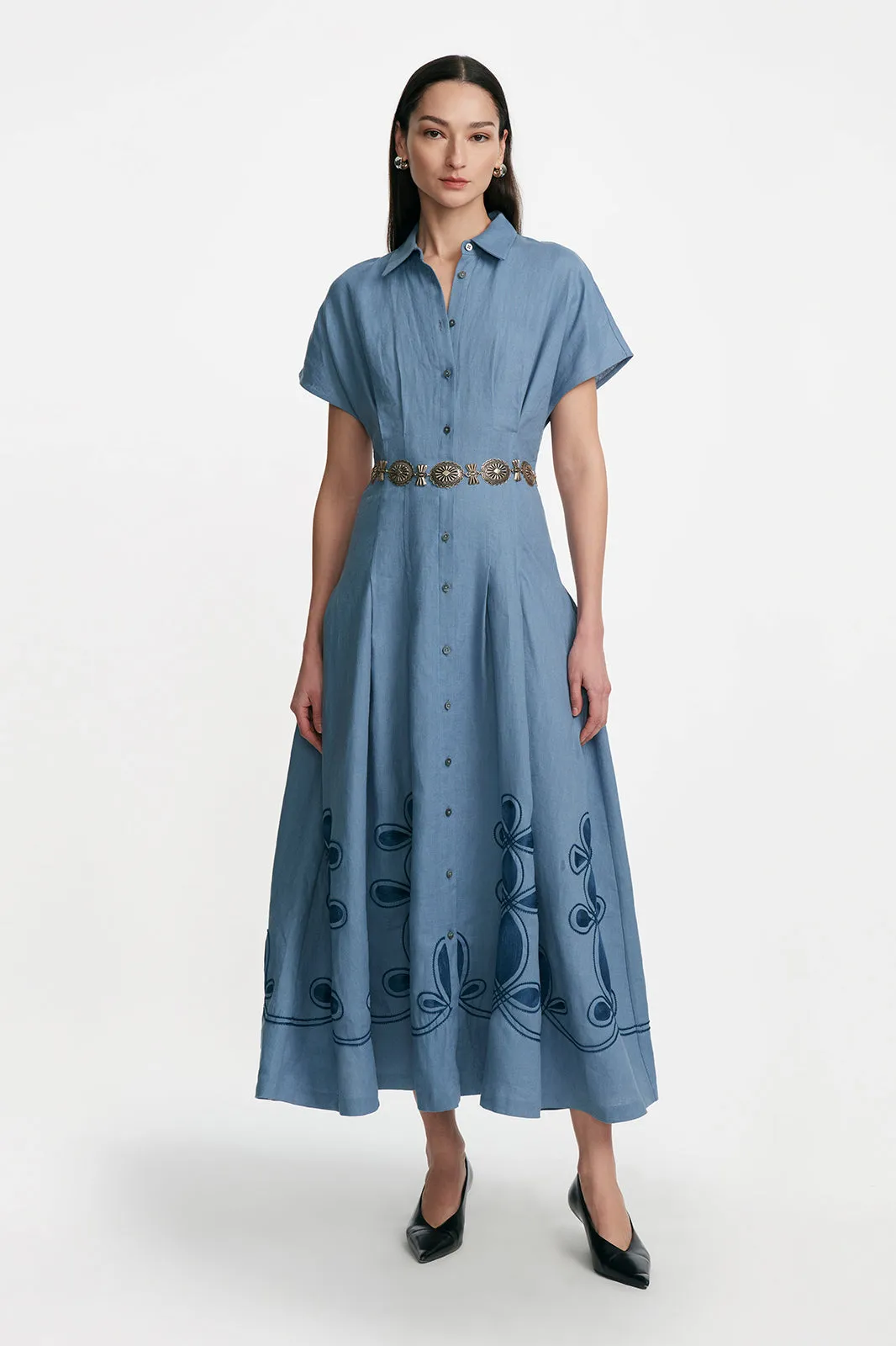 Thread Loop Embroidery Seam Detail Shirtdress sold by Lela Rose product image thumbnail 3