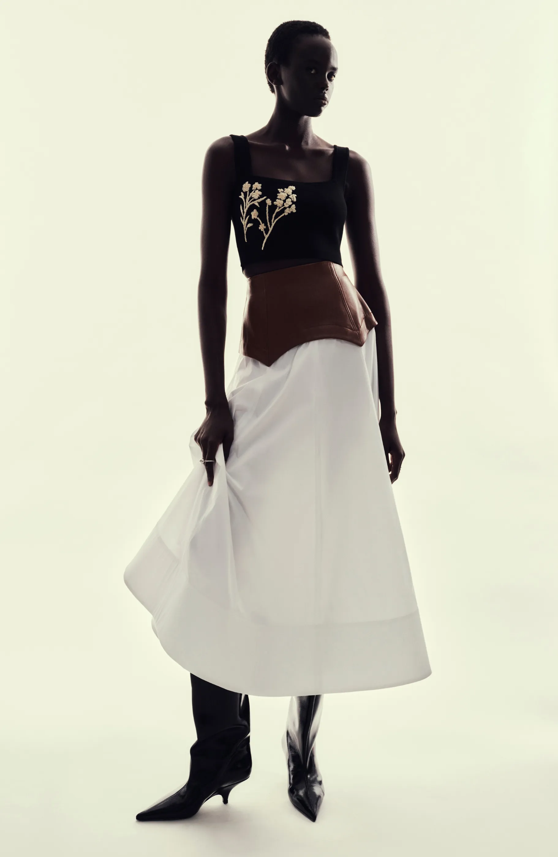 Cotton Poplin Full Skirt with Leather Waistband sold by Lela Rose product image thumbnail 2