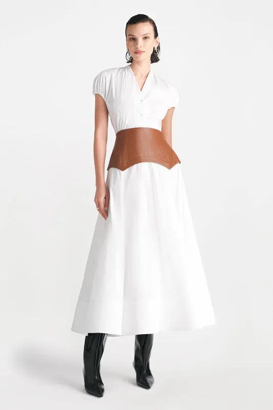Cotton Poplin Full Skirt with Leather Waistband sold by Lela Rose