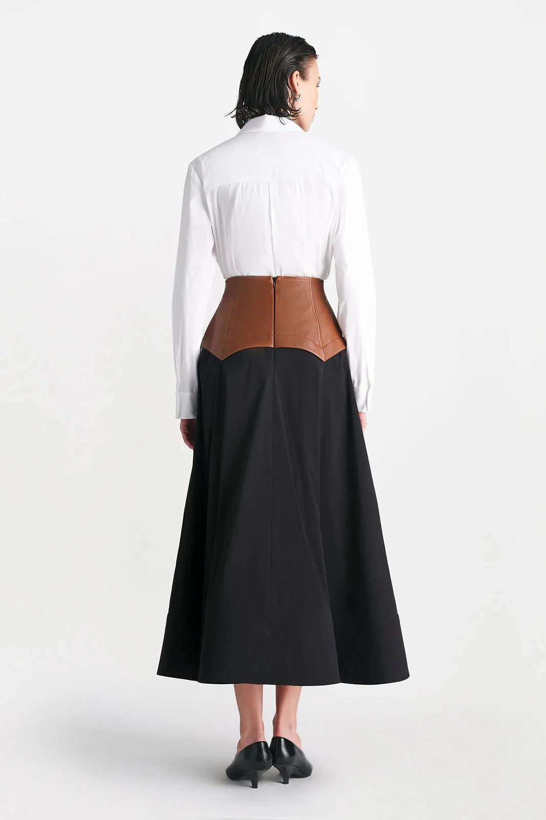 Cotton Poplin Full Skirt with Leather Waistband sold by Lela Rose product image thumbnail 3