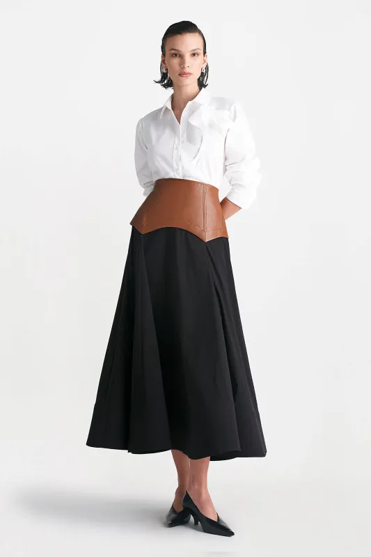 Cotton Poplin Full Skirt with Leather Waistband sold by Lela Rose