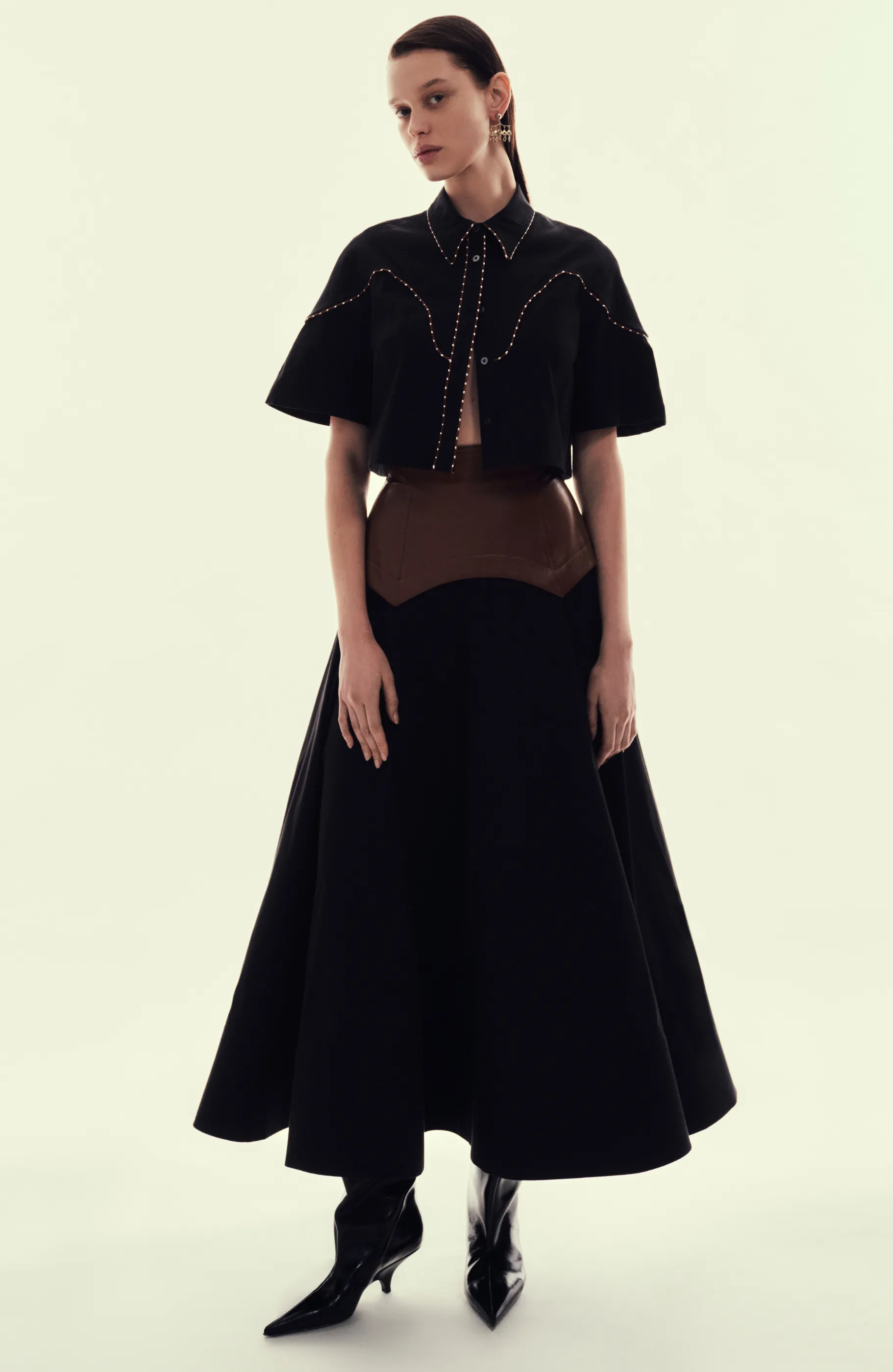 Cotton Poplin Full Skirt with Leather Waistband sold by Lela Rose product image thumbnail 2