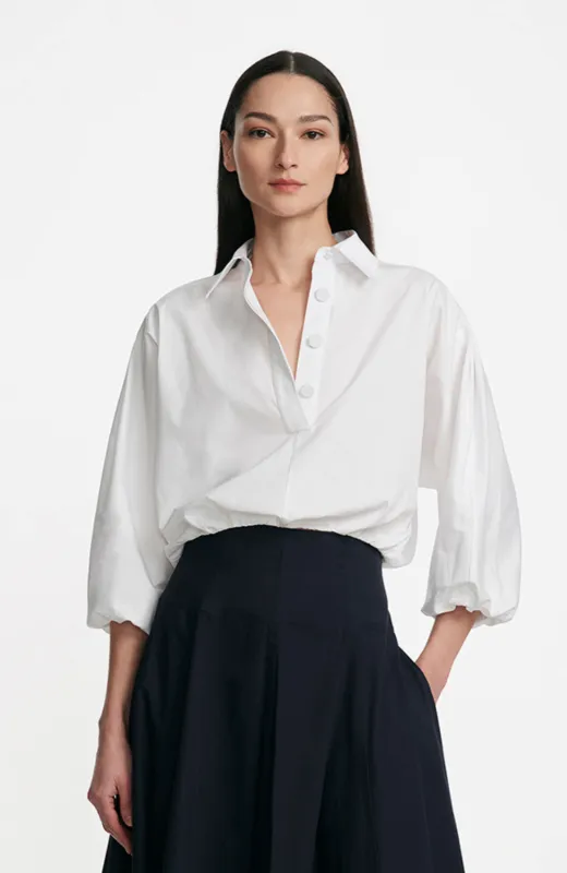 Cotton Poplin Long Sleeve Button Down Top sold by Lela Rose