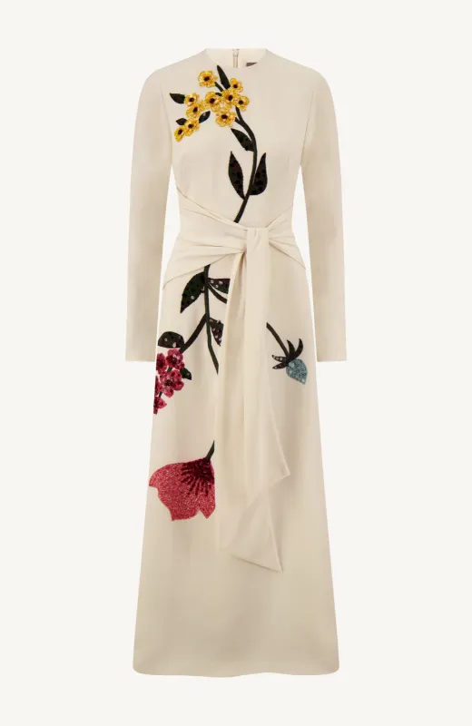 Floral Embroidery Long Sleeve Tie Waist Dress sold by Lela Rose