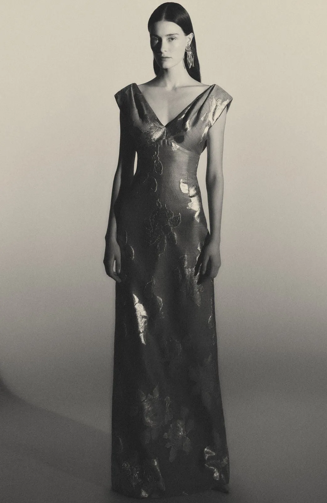 Floral Fil Coupe V Neck Gown sold by Lela Rose product image thumbnail 2