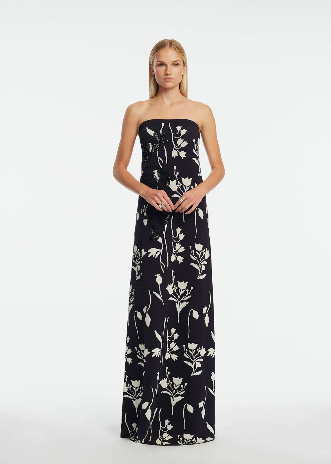 Floral Jacquard Knit Beaded Strapless Dress sold by Lela Rose