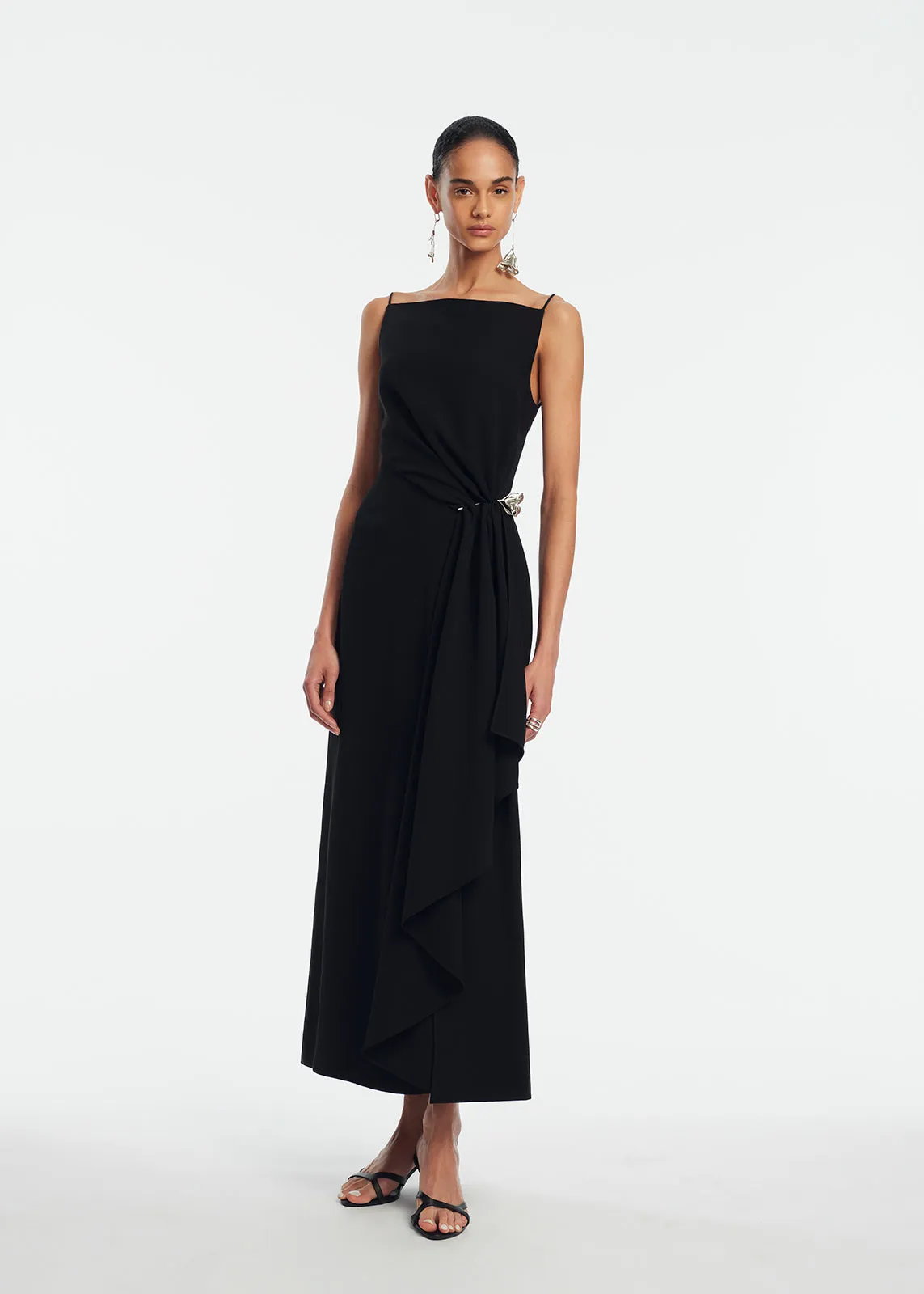 Fluid Crepe Pin Detail Draped Dress sold by Lela Rose