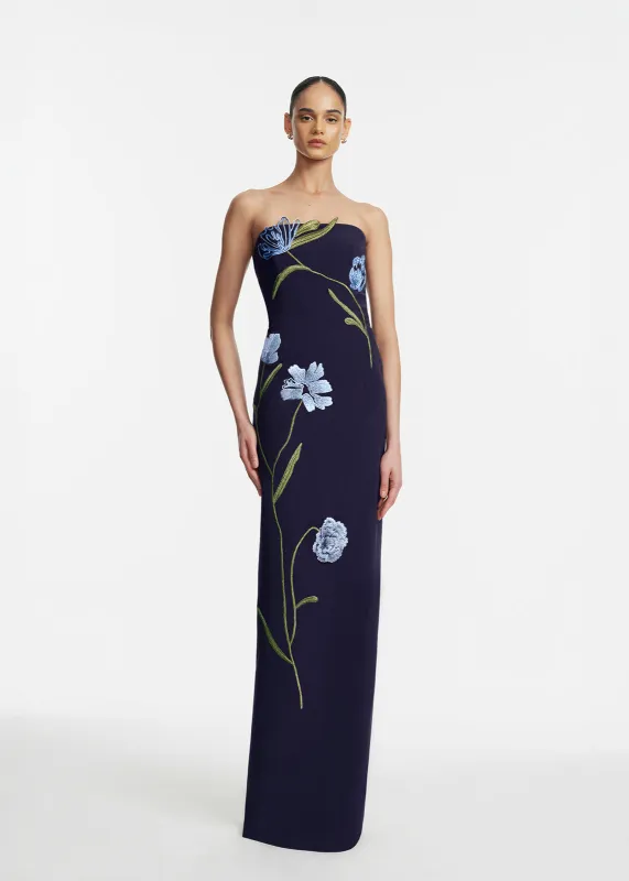 Floral Cord Embroidered Fluid Crepe Strapless Gown sold by Lela Rose