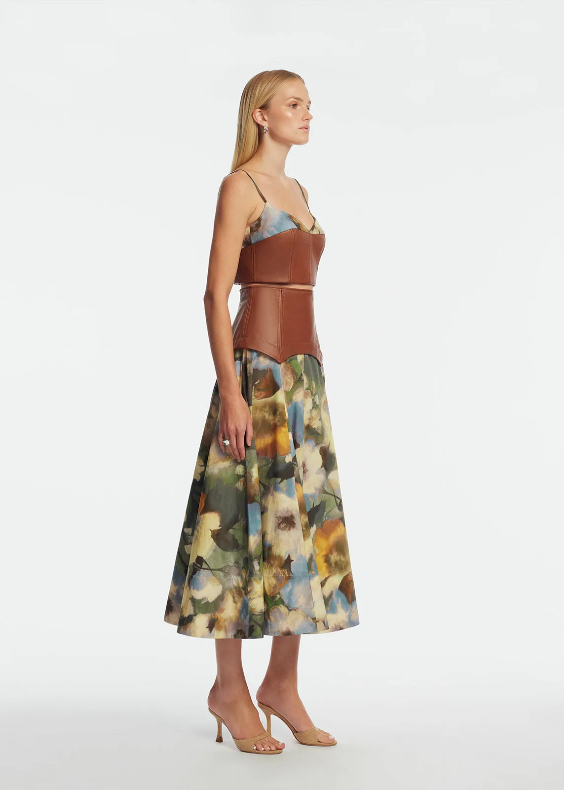 Floral Printed Cotton Leather Yoke Skirt sold by Lela Rose product image thumbnail 2