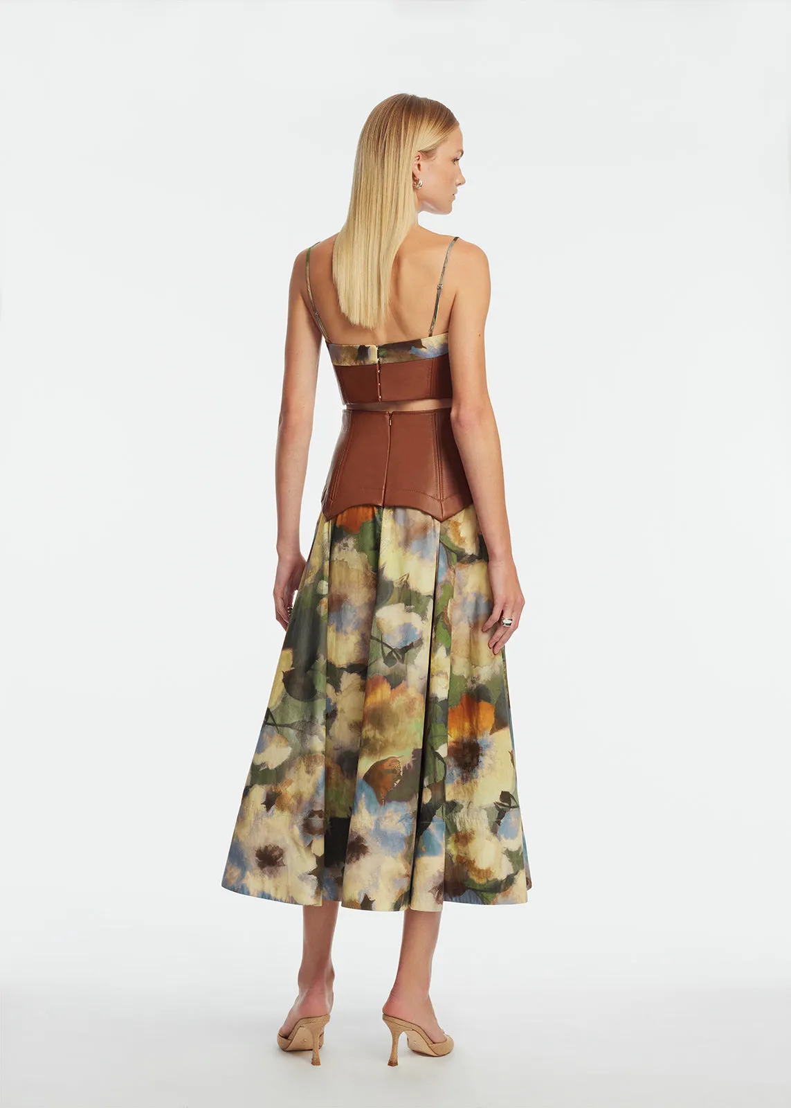 Floral Printed Cotton Leather Yoke Skirt sold by Lela Rose product image thumbnail 3