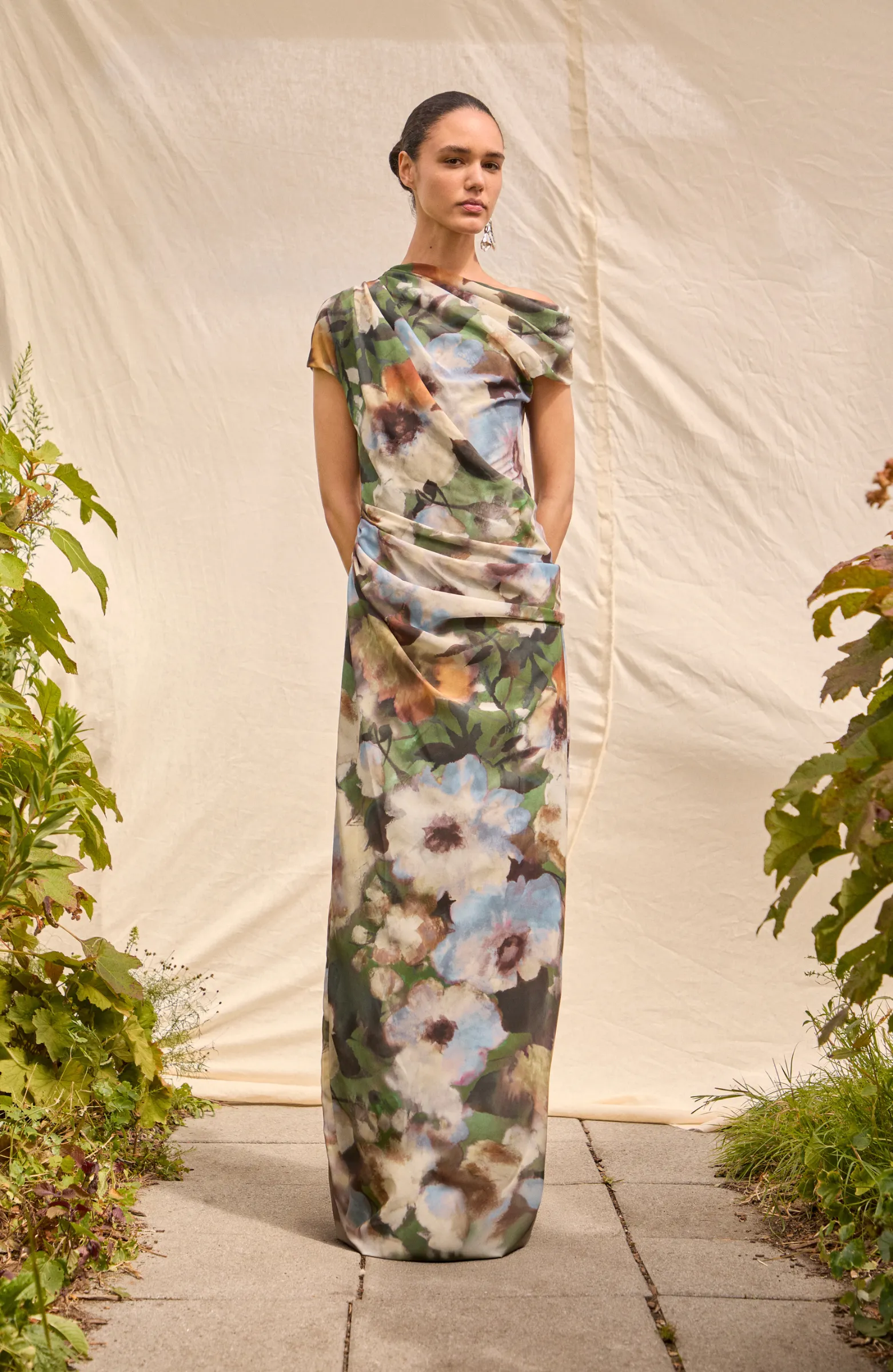 Floral Printed Chiffon Draped Column Gown sold by Lela Rose product image thumbnail 2