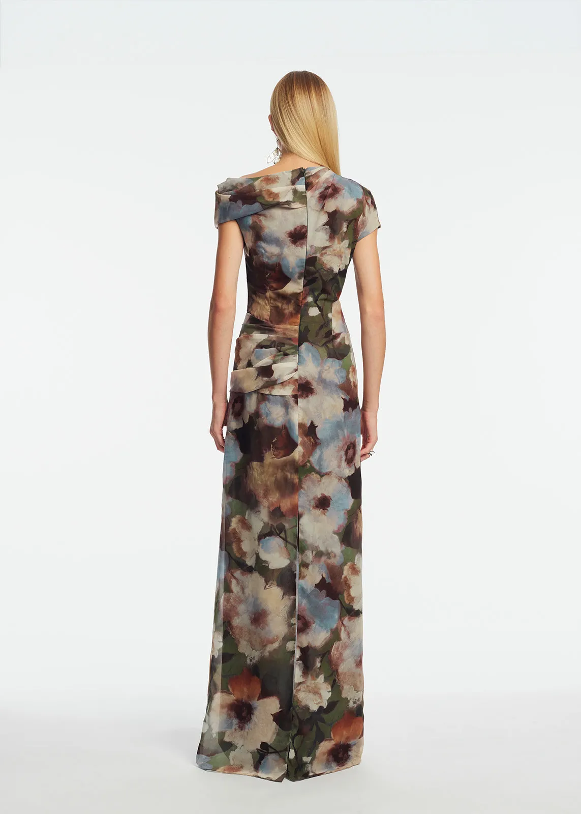 Floral Printed Chiffon Draped Column Gown sold by Lela Rose product image thumbnail 4