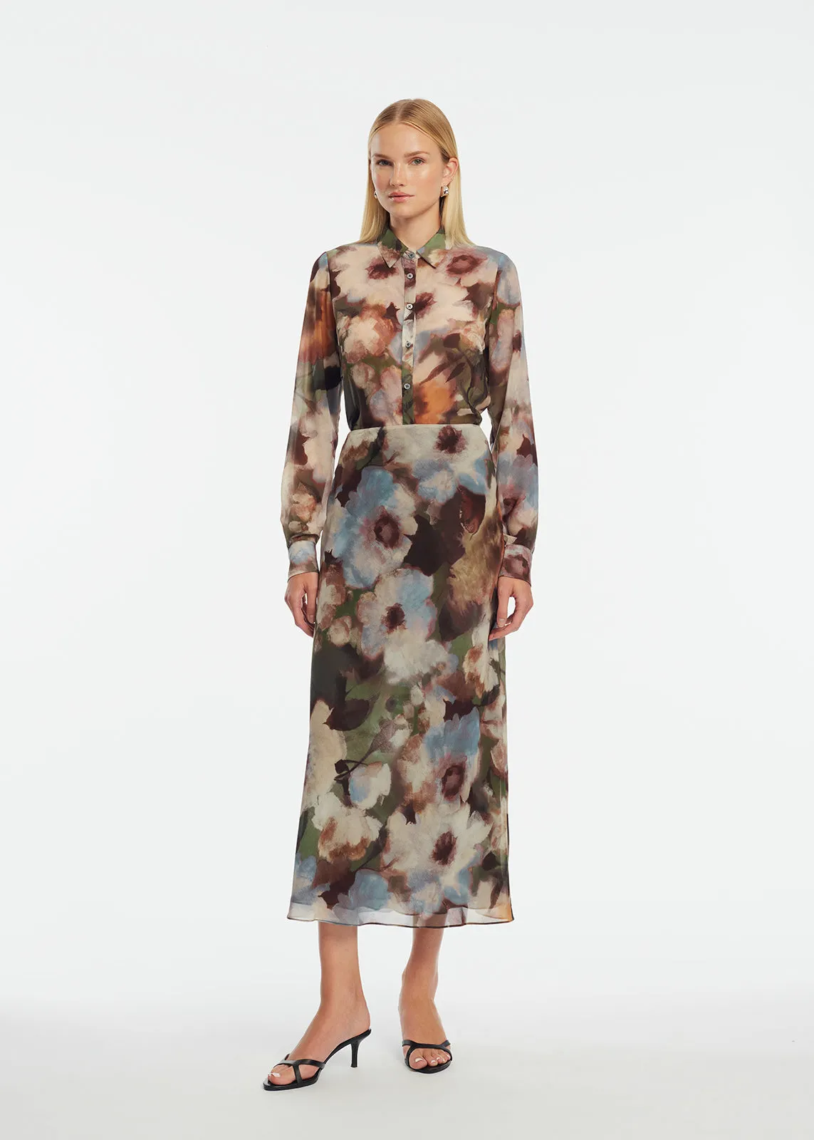 Floral Printed Chiffon Sophie Skirt sold by Lela Rose