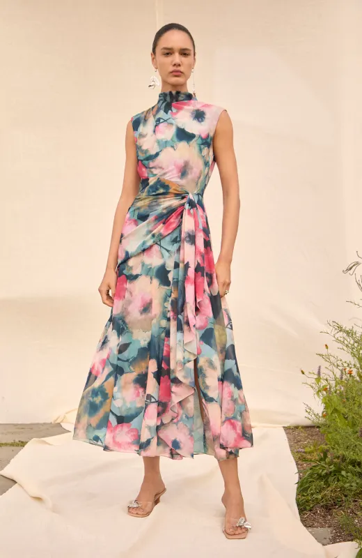 Floral Printed Chiffon Draped Dress sold by Lela Rose