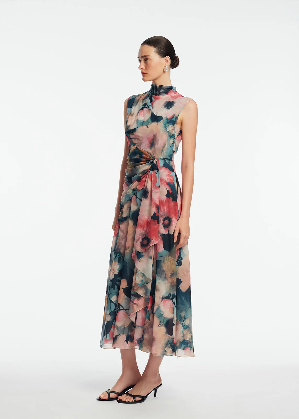 Floral Printed Chiffon Draped Dress sold by Lela Rose product image thumbnail 3