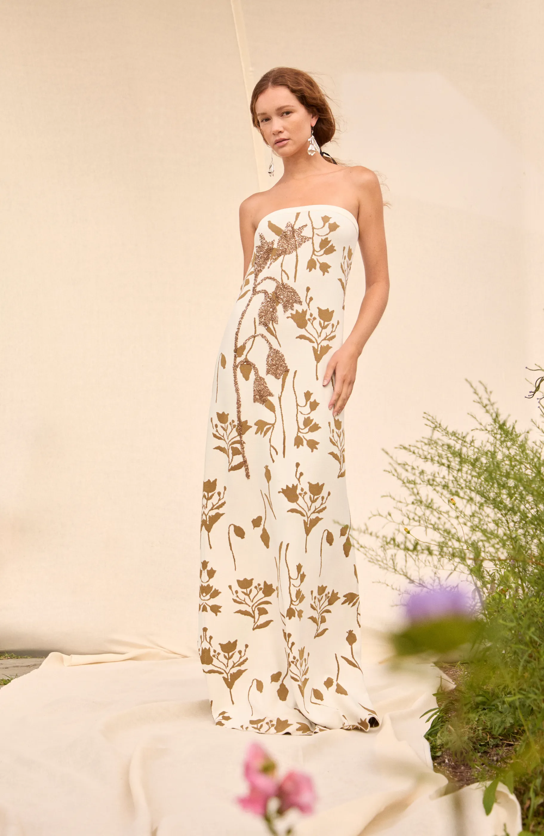 Floral Jacquard Knit Beaded Strapless Dress sold by Lela Rose