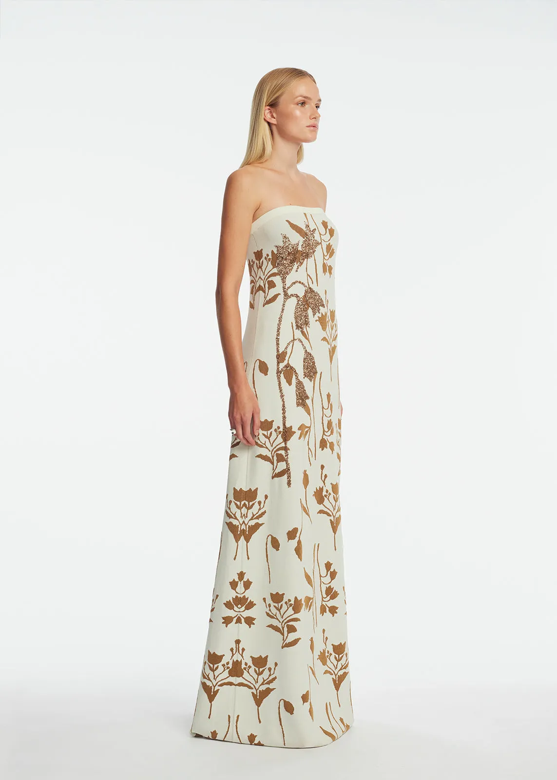 Floral Jacquard Knit Beaded Strapless Dress sold by Lela Rose product image thumbnail 3