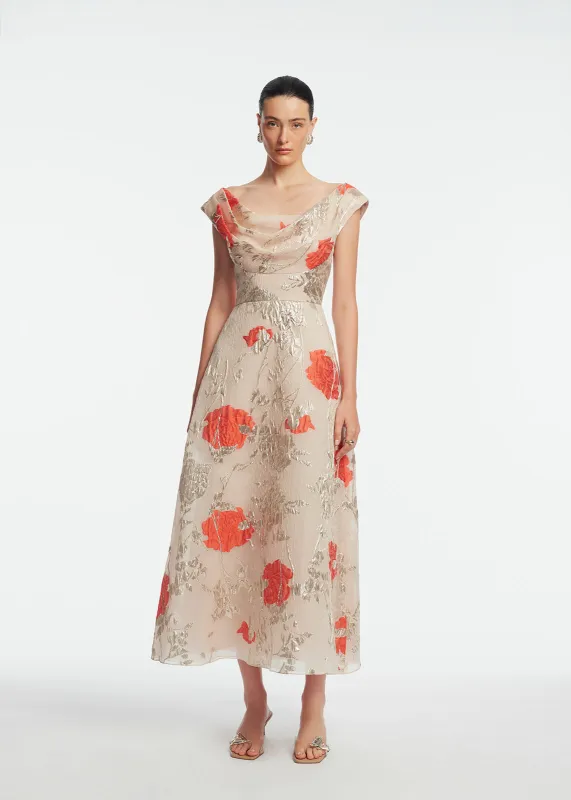 Floral Fil Coupe Draped Dress made by Lela Rose
