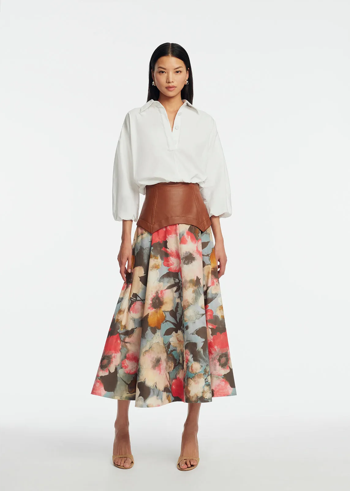 Floral Printed Cotton Leather Yoke Skirt sold by Lela Rose