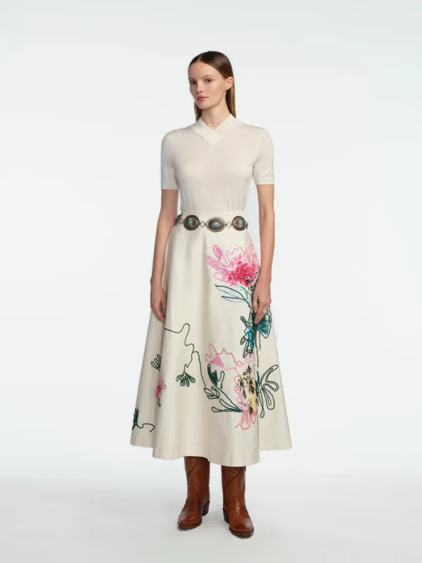 Embroidered Canvas Warbler Skirt made by Lela Rose
