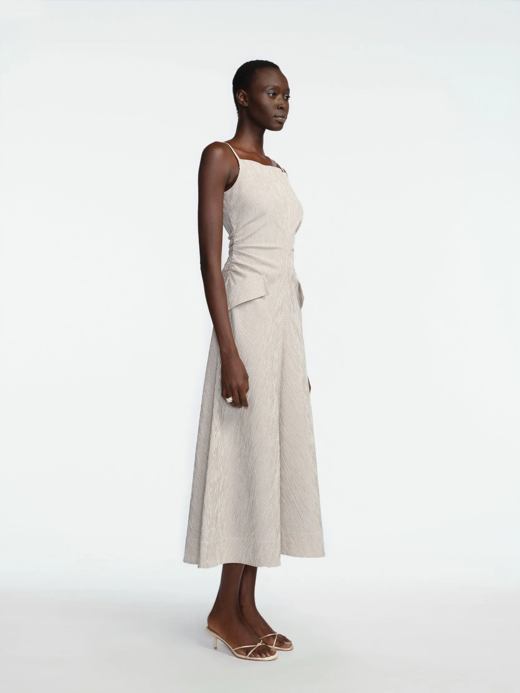 Striped Seersucker Tucked Midi Dress sold by Lela Rose product image thumbnail 3