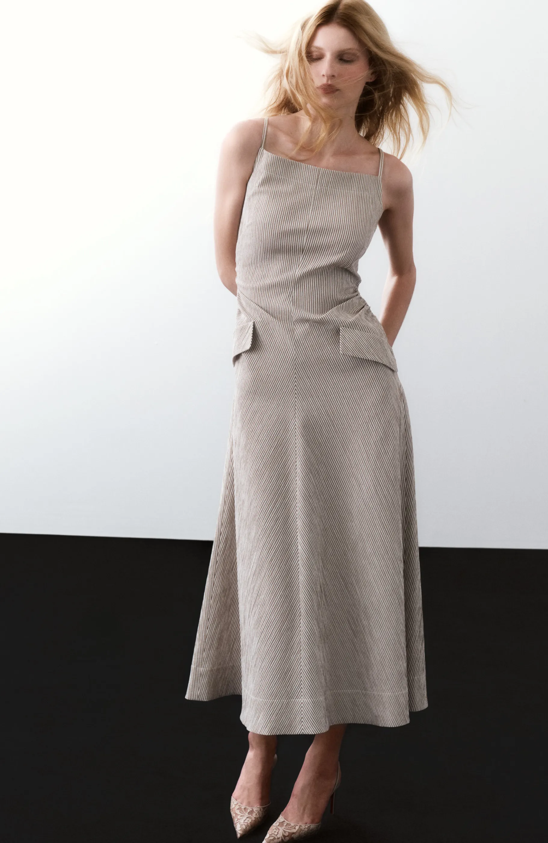 Striped Seersucker Tucked Midi Dress sold by Lela Rose product image thumbnail 2