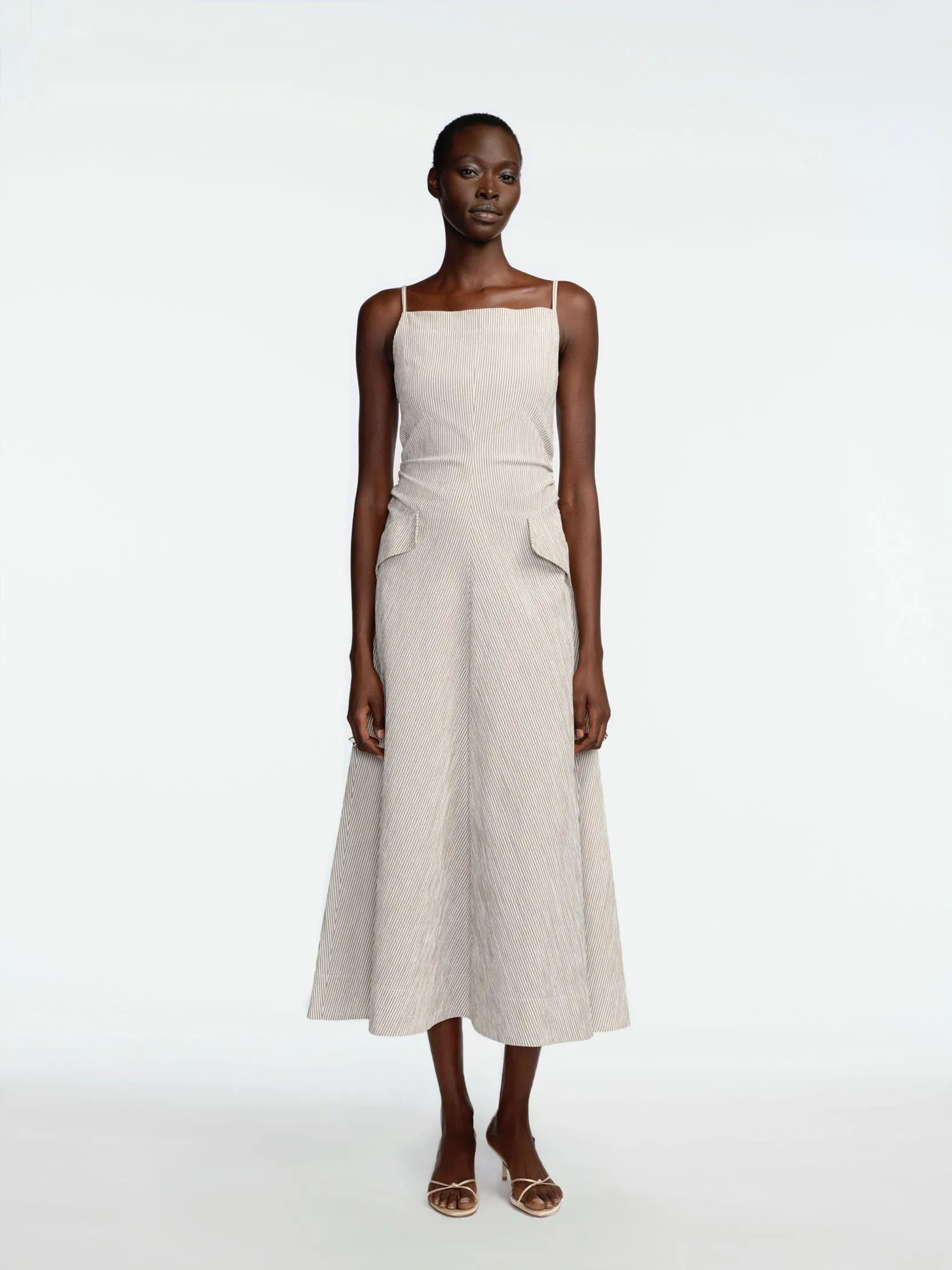 Striped Seersucker Tucked Midi Dress sold by Lela Rose