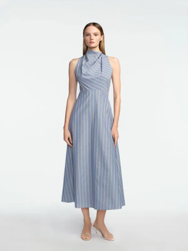 Striped Heathered Cotton Draped Halter Dress made by Lela Rose