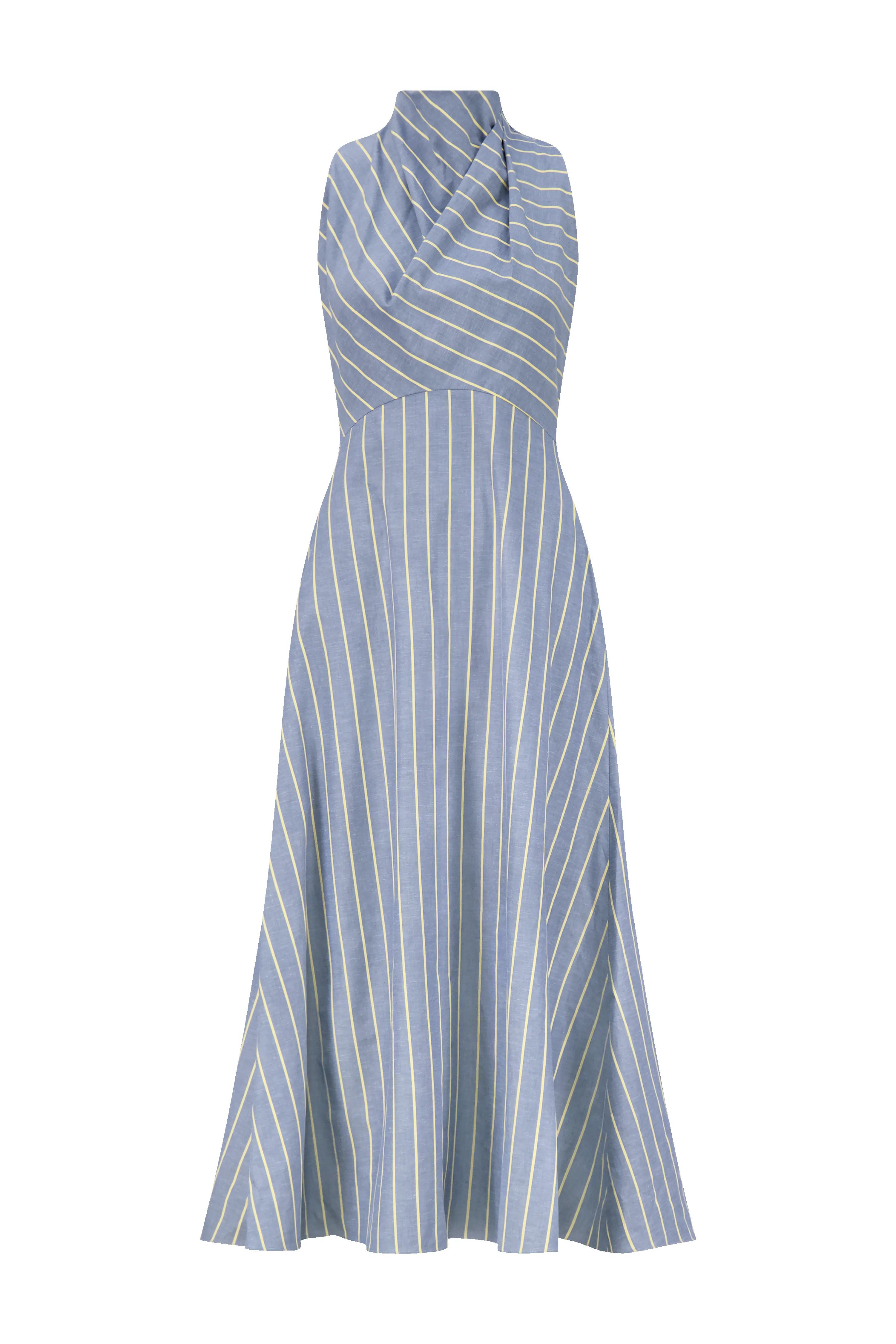 Striped Heathered Cotton Draped Halter Dress sold by Lela Rose product image thumbnail 5